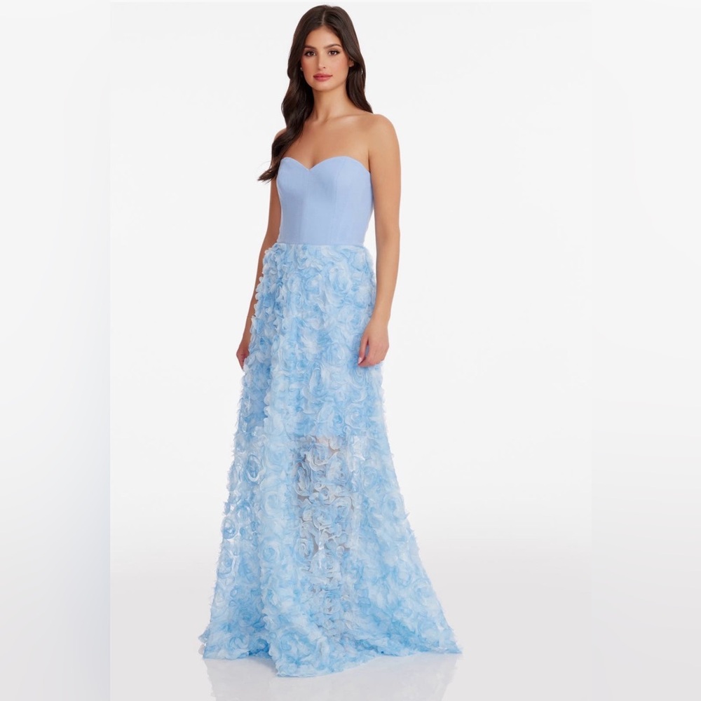 Dress the Population - Blue Floral Strapless Gown